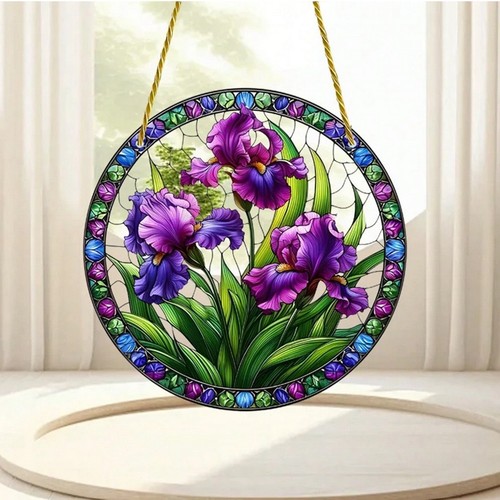 Purple iris flowers suncatcher - purple,