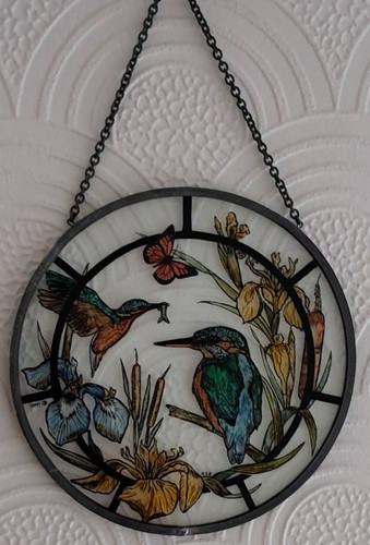 Vtg kingfishers leaded stained - vtg,