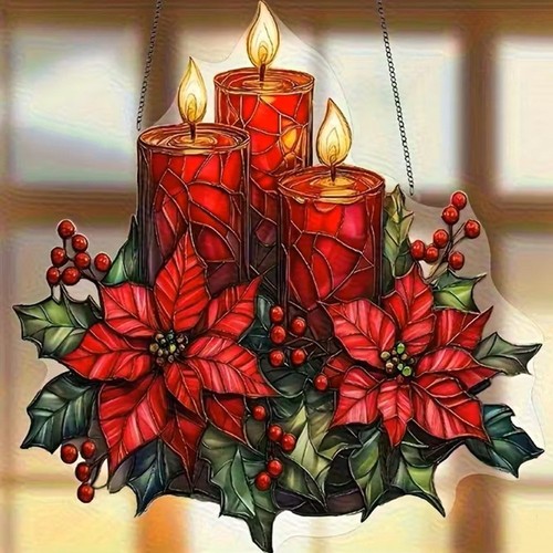 Poinsettias candles suncatcher - poinsettias,