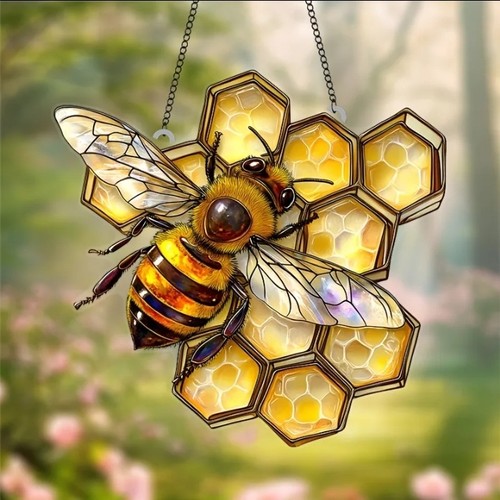 Honey bee honeycomb suncatcher - honeycomb,