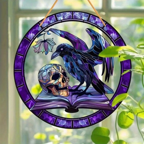 Purple crow suncatcher stained - suncatcher,
