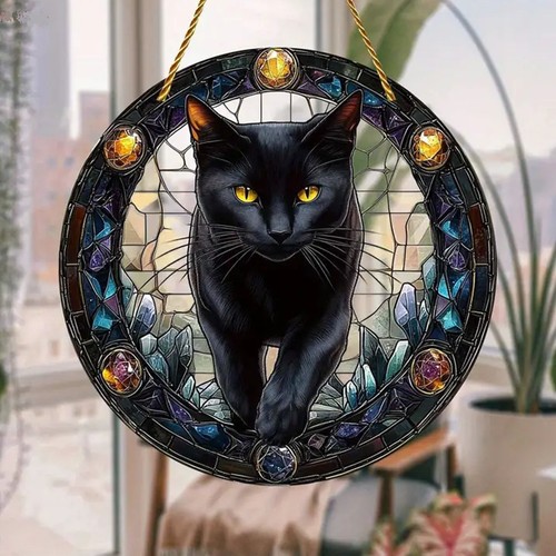 Black cat suncatcher stained - black,