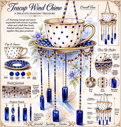 Repurposed tea cup windchime - tea,