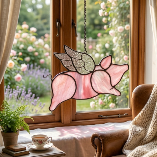 Flying pig stained - flying,