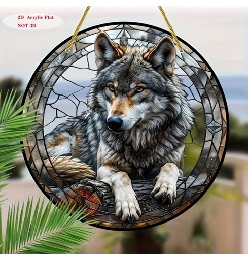 Laying grey wolf - suncatcher,